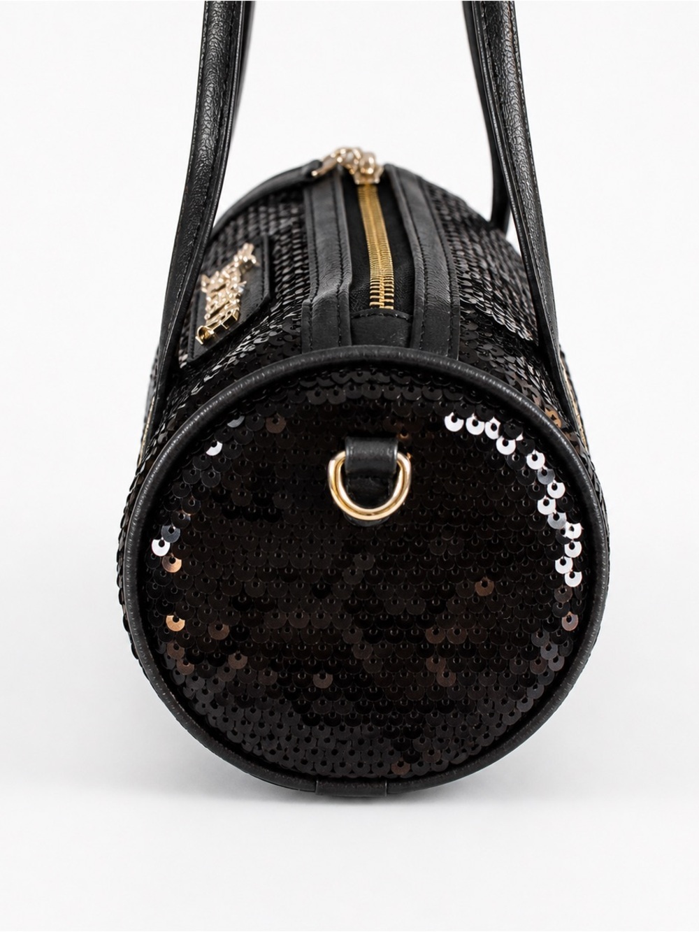 Juicy Couture Black Sequin Mini Barrel Bag Y2K Gold Hardware Crossbody Glam - Picture 5 of 8